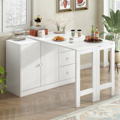 Multi-Function Sideboard Converts to Dining Table with Pull-Out Shelf - Great for Home Office, Entry, Living Space