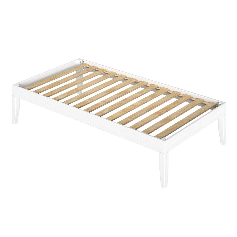 Photos - Bed Pensy Solid Wood Mid-Century Modern Twin Size Platform  Frame White - P