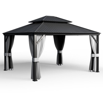Pamapic 12 ft. x 14 ft. Metal Hardtop Gazebo with Curtains