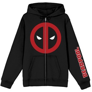 Marvel Deadpool Mask Logo Long Sleeve Black Unisex Adult Zip-Up Hoodie - 1 of 4