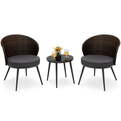 Tangkula 3PCS Rattan Patio Furniture Set Outdoor Conversation Furniture Set w/ Seat Cushions