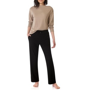 Rekucci Women’s Soft Knit Straight Leg Loungewear Pants with Pockets – Mid-Rise, Drawstring Waist, Relaxed Fit - 1 of 3