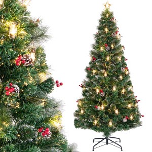 Costway 5/6/7 FT Christmas Tree Artificial Xmas Tree with 8 Lighting Modes 49/64/80 Warm LED Lights - 1 of 4