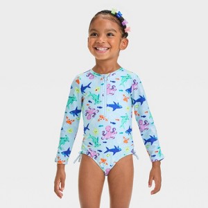 Toddler Girls' Long Sleeve Half Zip One Piece Rash Guard  - Cat & Jack™ - 1 of 3