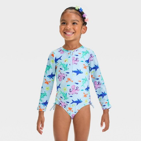 Baby Girls Long Sleeve Half Zip One Piece Rash Guard Cat Jack Blue 12m Target