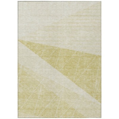 Wheat Gold And Ivory Geometric Washable Indoor Outdoor Area Rug