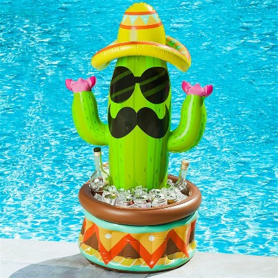 Joyfy 36" Inflatable Cactus Cooler, Summer Outdoor Drink Cooler with Sombrero Hat for Fiesta Picnic Beach, Inflatable Beach Theme Party Pool Supplies