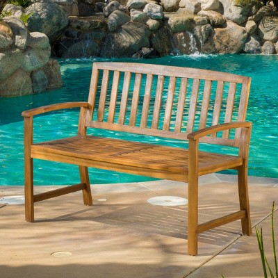 Coolbibila-Patio Benches With Back And Arm, Garden Benches Constructed From Durable Acacia Wood, Modern Garden Bench Outdoor