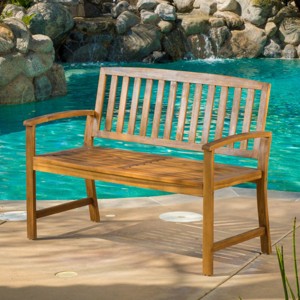 Coolbibila-Patio Benches With Back And Arm, Garden Benches Constructed From Durable Acacia Wood, Modern Garden Bench Outdoor - 1 of 4