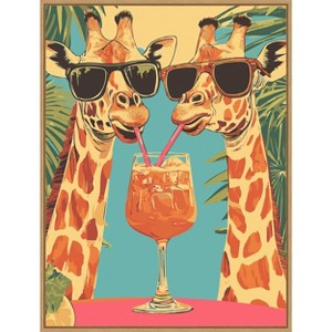 Amanti Art Giraffes Sharing a Drink by Andreas Magnusson Framed Canvas Wall Art - 1 of 4