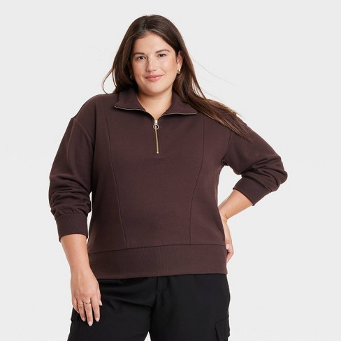 Women's Quarter Zip Sweatshirt - A New Day™ Brown Xxl : Target