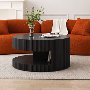 CENGHU 31.5" Round Coffee Table with Vertical Stripe Design, Modern Center Table with Storage, Side Table for Living Room, Dining  Room, Black - 1 of 4