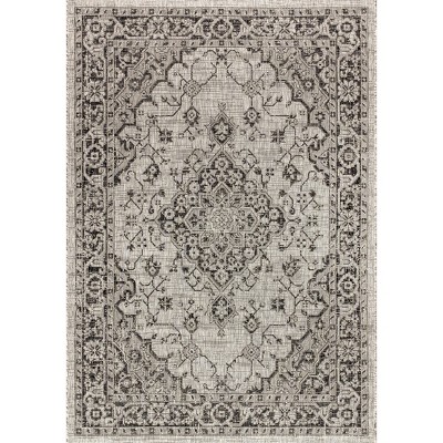 Gray and Black Boho Medallion Textured Weave 5x8 Area Rug