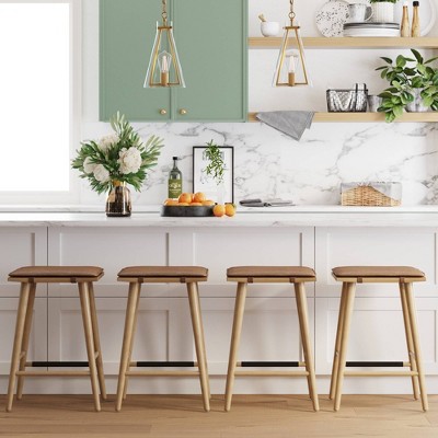 Chestnut Brown Backless Saddle Style Wood and Metal Barstool