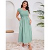 Women's Plus Size Maternity Maxi Dress Summer Casual Round Neck Short Sleeve Smocked High Waist Maxi Dresses with Pockets - 3 of 4