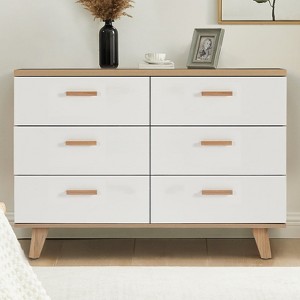 Resenkos Modern Mid Century White Dressers for Bedroom, 6 Drawer Dresser Organizer with Wood handles, Accent Chest of Drawer - 1 of 4
