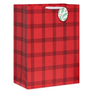 20" Red Buffalo Plaid Jumbo Christmas Gift Bag: Multicolored Paper, Classic Pattern, 20x14.75x8.25, American Greetings - 1 of 4