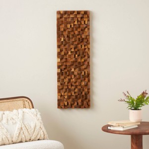 Olivia & May 12"x36" Mango Wood Geometric Handmade 3D Cube Inspired Panel Wall Decor Brown - 1 of 4