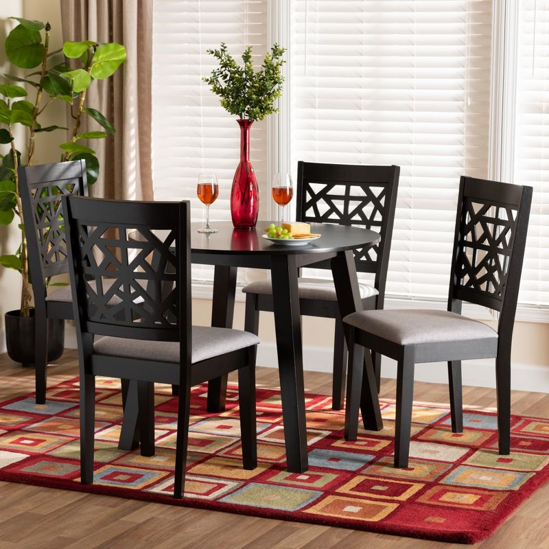 Baxton Studio Aiden Modern Grey Fabric and Dark Brown Finished Wood 5-Piece Dining Set, 1 of 10