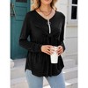Women's V Neck Blouse Half Zip up Casual Tunic Shirts Babydoll Chest Tie Knot Shirts Ruched Flowy Hem Tunic Tops - 3 of 4
