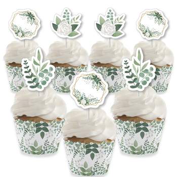 Big Dot of Happiness Boho Botanical - Cupcake Decoration - Greenery Party Cupcake Wrappers and Treat Picks Kit - Set of 24