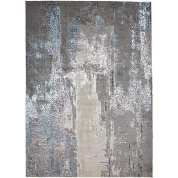 Azure Modern Abstract Gray/Ivory/Blue Area Rug