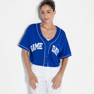 Women's Game Day Cropped Elbow Sleeve V-Neck Athletic Jersey - Wild Fable™ - 1 of 3