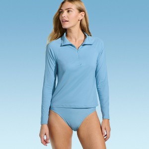 Lands' End Women's Quarter Zip Rash Guard - 1 of 3