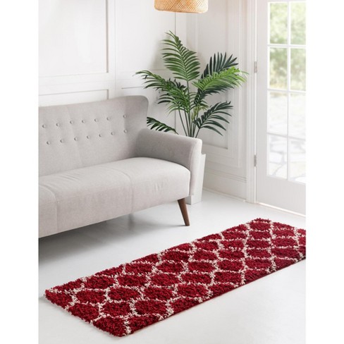 Unique Loom 2' 7 X 10' 0 Runner Trellis Shag Burgundy Red Runner Rug ...