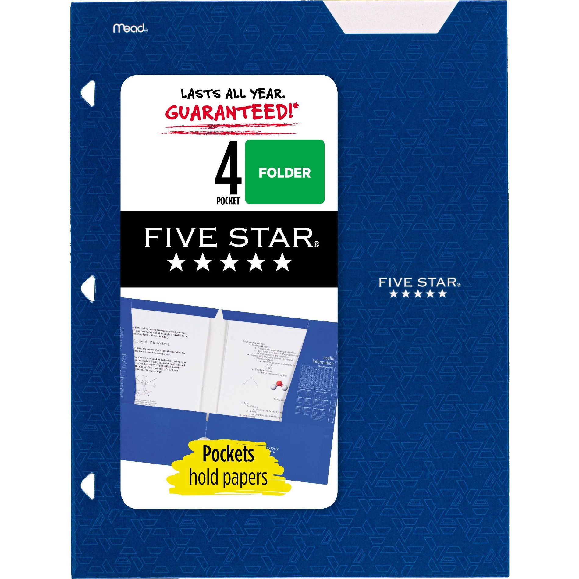 Five Star 4 Pocket Paper Folder Blue