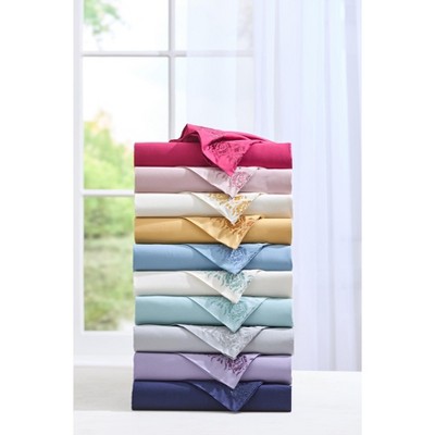 Navy Full Embroidered Polyester Damask Sheet Set