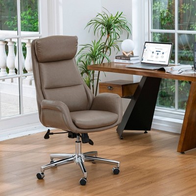 Gray Leather High Back Swivel Executive Office Chair