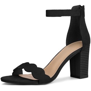 Perphy Women's Scalloped Chunky Heels Ankle Strap Sandals - 1 of 4