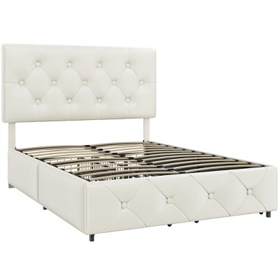 Yaheetech Upholstered Faux Leather Bed Frame with Adjustable Headboard