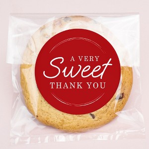 Big Dot of Happiness Cherry Red Simple Script Thank You Stickers and Clear Cookie Bags, Cellophane Treat Bags 4.25x7 Inches - 25 Count - 1 of 4