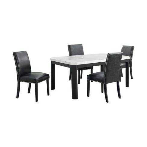 5pc Celine White Marble Dining Set, Marble Dining Table Set For 4