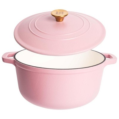 Matte Pink Enameled Cast Iron 6 Qt Round Dutch Oven with Lid
