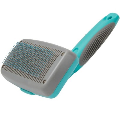 Aqua and Gray Self Cleaning Slicker Brush for Dogs
