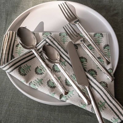 over&back 20pc Stainless Steel Hand-Forged Flatware Set Silver: Modern 18/8 Steel, Matte Finish, Dishwasher-Safe, Service for 4