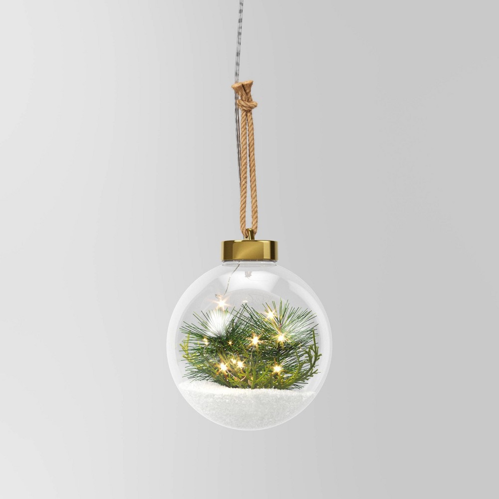 Battery Operated LED Globe with Faux Greenery Christmas Novelty Sculpture Light Warm White - Wondershop™