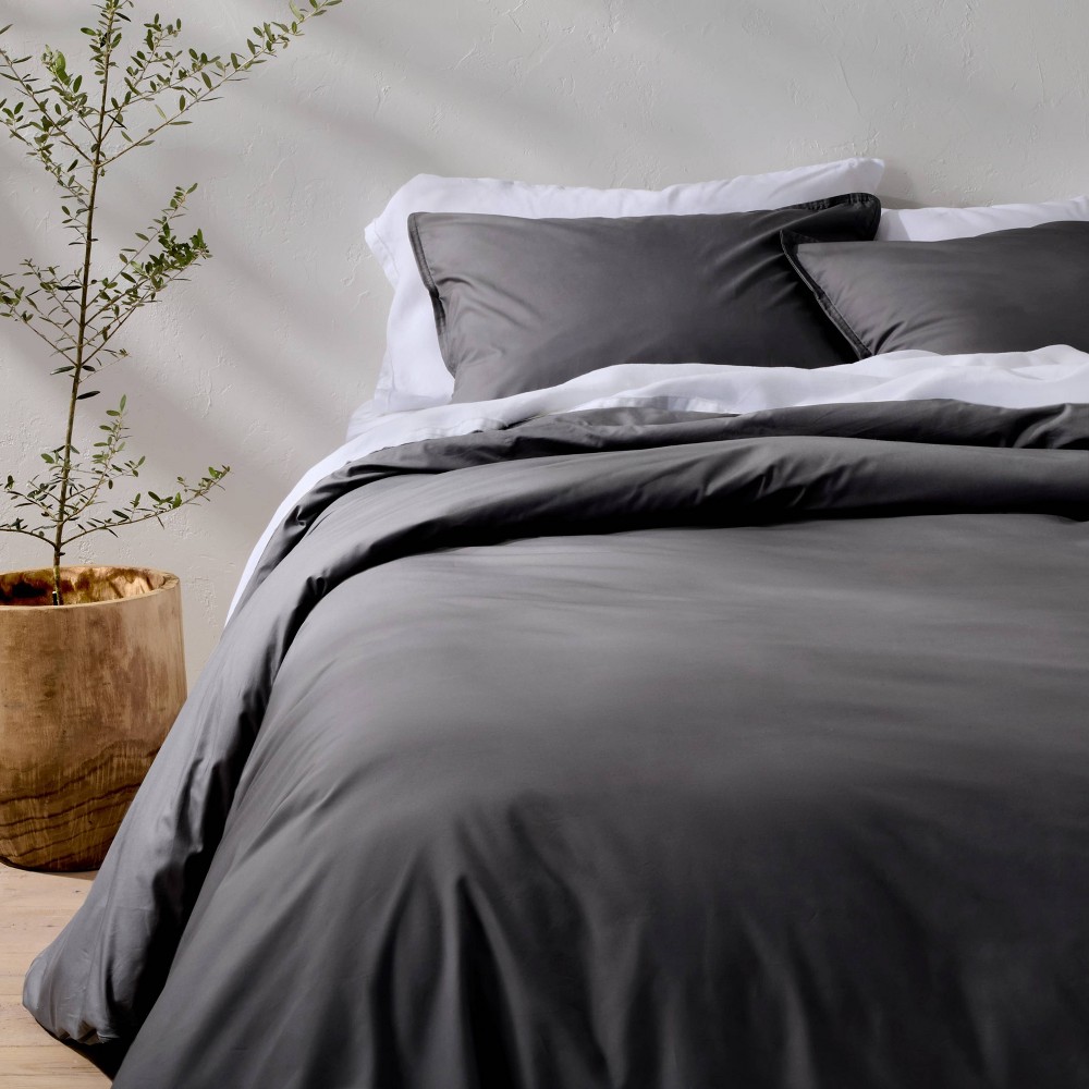 King Cotton Percale Duvet Set Dark Gray - Casaluna™