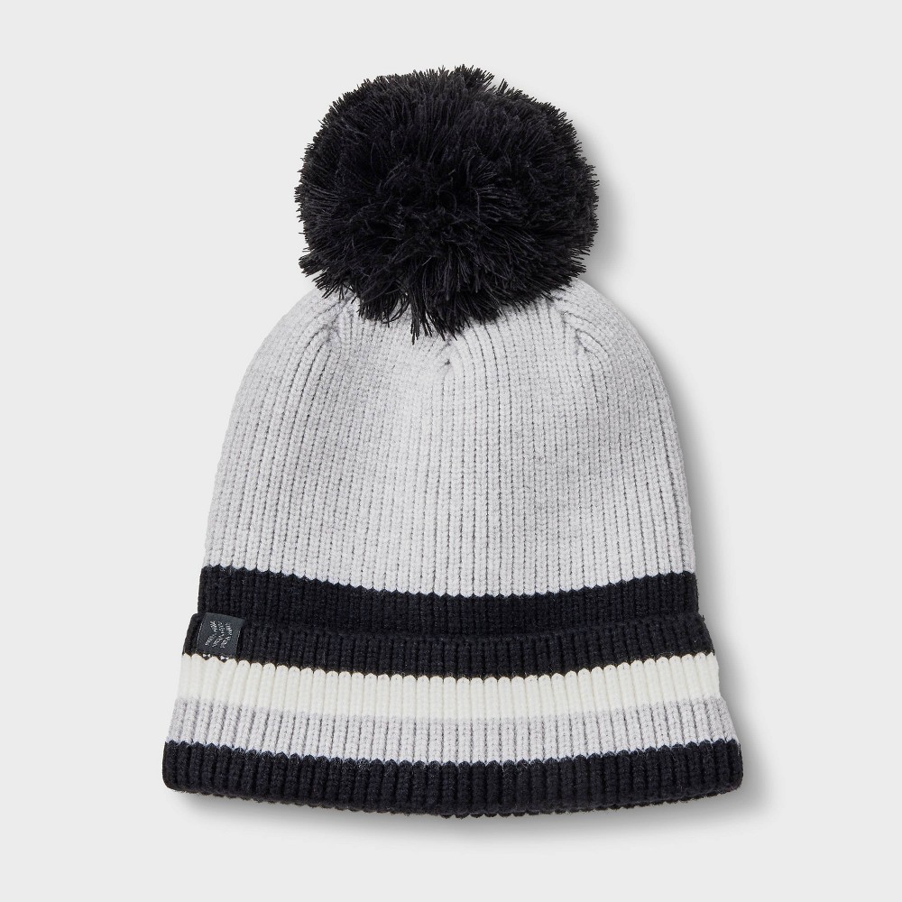 Boys' Striped Cuff Pom Beanie- All In Motion™ Heathered Gray One Size Fits Most