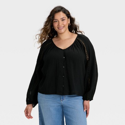 Women's Balloon Long Sleeve Lace Blouse - Universal Thread™