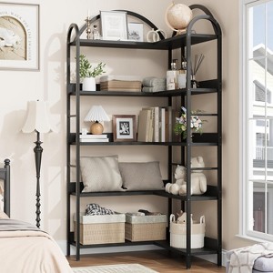 5-Tier L-Shaped Corner Bookshelf, Industrial Arched Bookcase With Metal Frame, Etagere Display Rack for Living Room Bedroom Office Library - 1 of 4