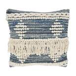 18"x18" Poly-Filled Chindi Design Square Throw Pillow with Fringe Blue - Saro Lifestyle