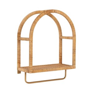 Kate and Laurel Rahmati Arched Rattan Wall Shelf Towel Bar, Natural ...