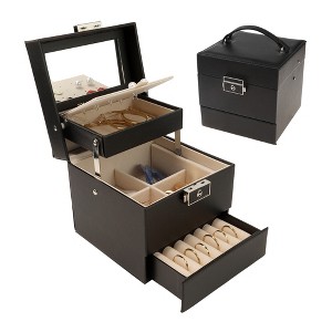 Unique Bargains 3 Layers PU Leather Jewelry Box with Drawer and Mirror - 1 of 4