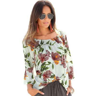 VENUS Womens Bell Sleeve Printed Top