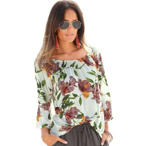 VENUS Womens Bell Sleeve Printed Top - 1 of 3