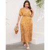 Women Plus Size V Neck Wrap Maxi Dress High Waist Ruffle Summer Casual Dress with Belt Short Sleeve - 4 of 4